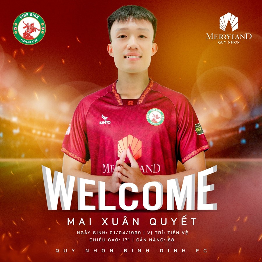 Mai Xuân Quyết chia tay Nam Định để gia nhập Bình Định. Ảnh: Quy Nhơn Bình Định FC.