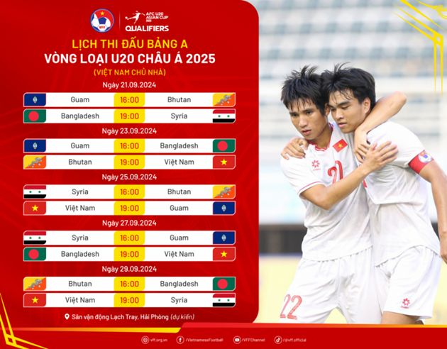 Lịch thi đấu của ĐT U20 Việt Nam tại vòng loại U20 châu Á 2025. Ảnh: VFF