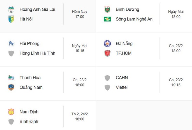 Lịch thi đấu vòng 14 V-League.