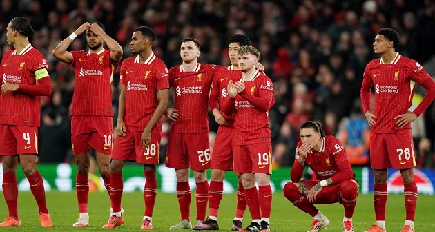 Liverpool bị PSG loại ngay trên sân nhà Anfield.