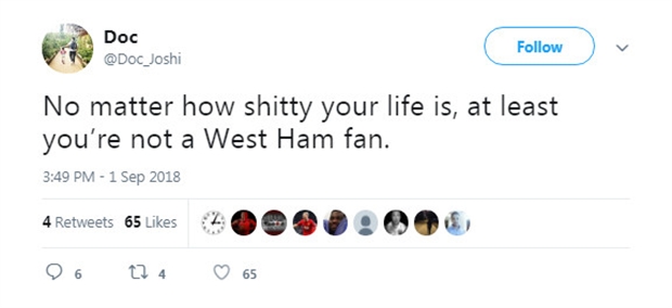 Cho dù bất hạnh thế nào, thì điều đó cũng chẳng tệ bằng việc trở thành một fan West Ham lúc này.