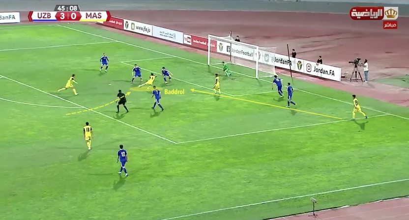 Pha xâm nhập và ghi bàn của Baddrol trong trận gặp Uzbekistan.