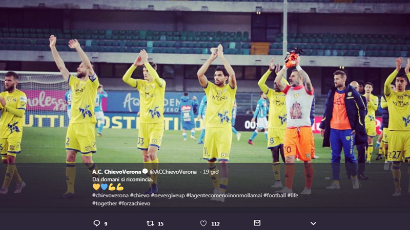 Twitter của Chievo: "Ngày mai chúng ta sẽ bắt đầu làm lại"