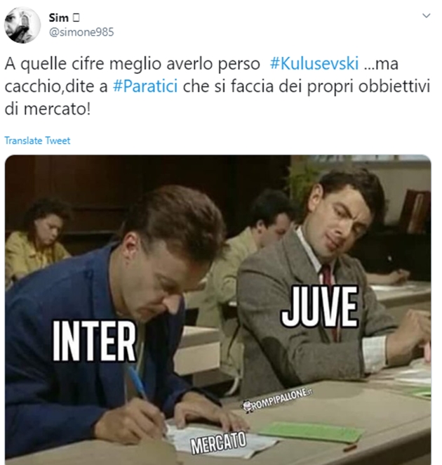 Tài khoản @Simone95 đã cáo buộc Juventus sao chép kế hoạch chuyển nhượng của Inter Milan.