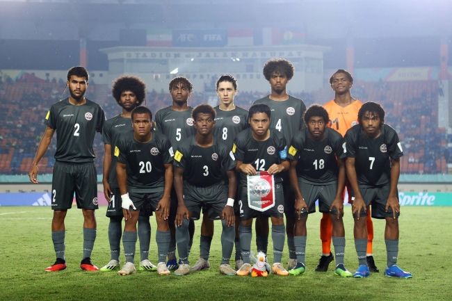 Đội hình tuyển New Caledonia tại một trận đấu thuộc U17 World Cup 2023.