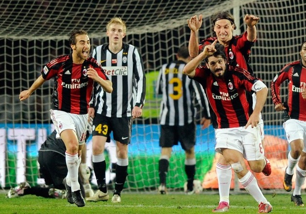 Bàn thắng của Gattuso giúp AC Milan thắng Juventus 1-0 mùa 2010/2011, lần sau cùng Rossoneri thắng ở sân khách