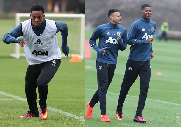 Anthony Martial cũng đã có mặt. Cùng với đó là 2 ngôi sao trẻ Lingard và Rashford.