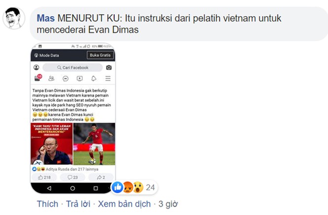 CĐV Indonesia tin rằng, HLV Park Hang-seo đã cố tình yêu cầu học trò đá xấu với Evan Dimas.