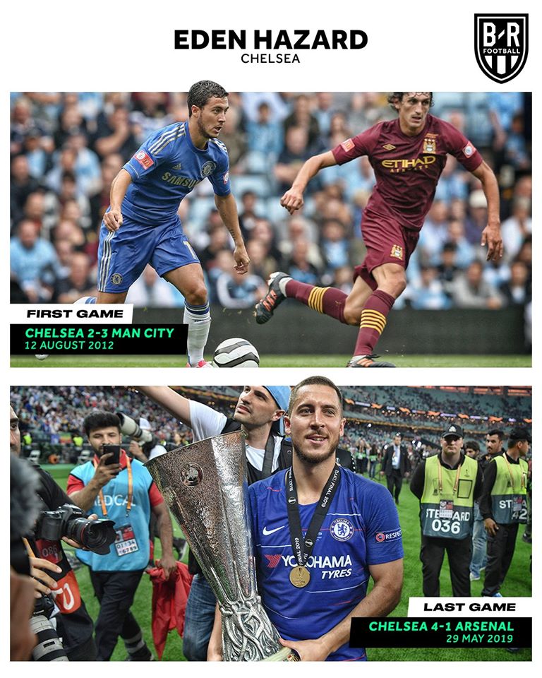 Eden Hazard - Chelsea: Ra mắt với trận thua Man City 2-3 năm 2012 và rời đi với trận thắng Arsenal 4-1 năm 2019.