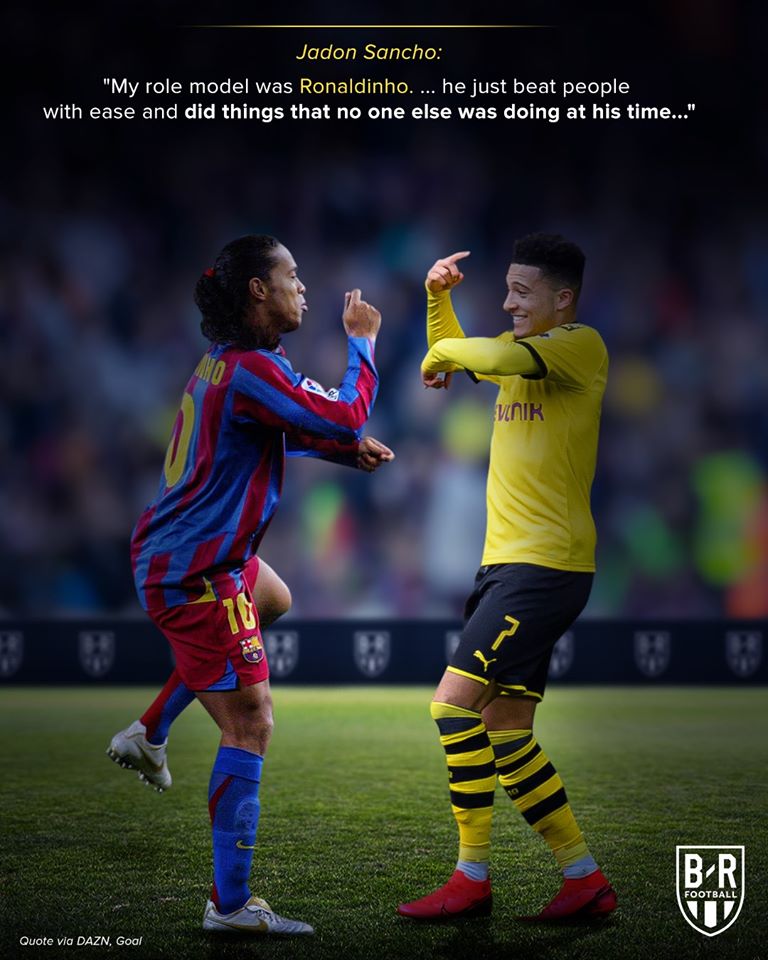 Jadon Sancho: "Hình mẫu lý tưởng của tôi là Ronaldinho. Anh ấy dễ dàng đánh bại đối phương và làm những điều không ai có thể trong thời đỉnh cao."