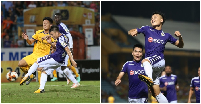 Nguyễn Quang Hải đánh dấu sự trở lại với bàn thắng đẹp mắt vào lưới SLNA cuối tuần qua.