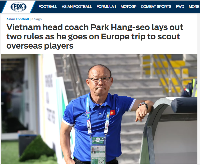 Trang Fox Sports Asia dẫn lời HLV Park Hang-seo về 2 nguyên tắc ông đặt ra trước khi tạo cơ hội cho các sao Việt kiều.