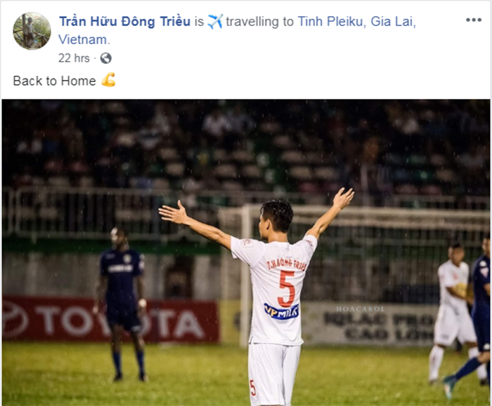 Dòng trạng thái của Đông Triều trước ngày trở lại Pleiku thi đấu.