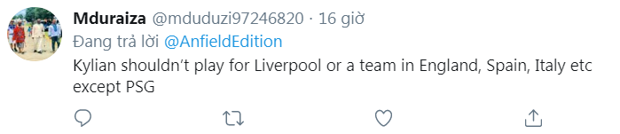 "Kylian sẽ không đến đầu quân cho Liverpool hoặc bất kỳ đội bóng nào ở Anh, Tây Ban Nha, Italia,... trừ PSG."