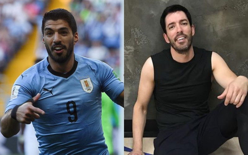 Luis Suarez là chân sút tỏa sáng của Uruguay trong trận đấu gặp Saudi Arabia và Nga. Họ sẽ đối đầu Bồ Đào Nha tại vòng knock-out. Anh còn nổi bật trên sân cỏ nhờ gương mặt rất giống Drew Scott.