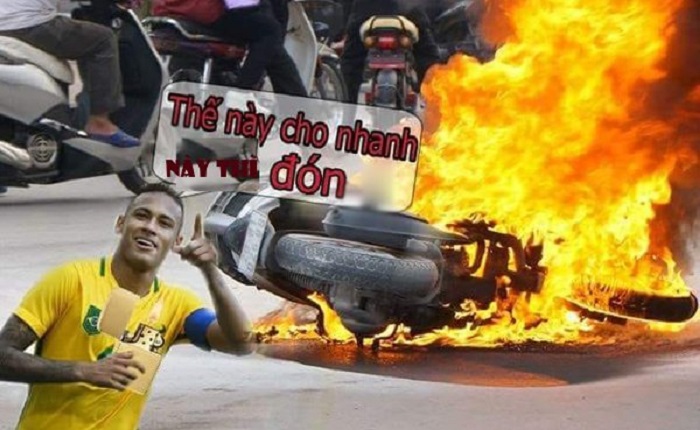 Ảnh chế hài hước Neymar đốt xe, không chịu về.