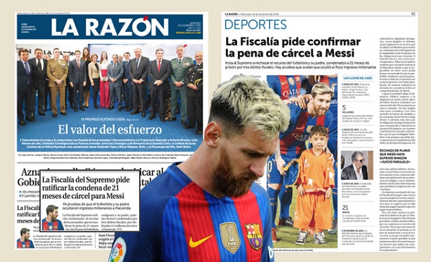 Messi trên trang nhất La Razon. Ảnh: Sport