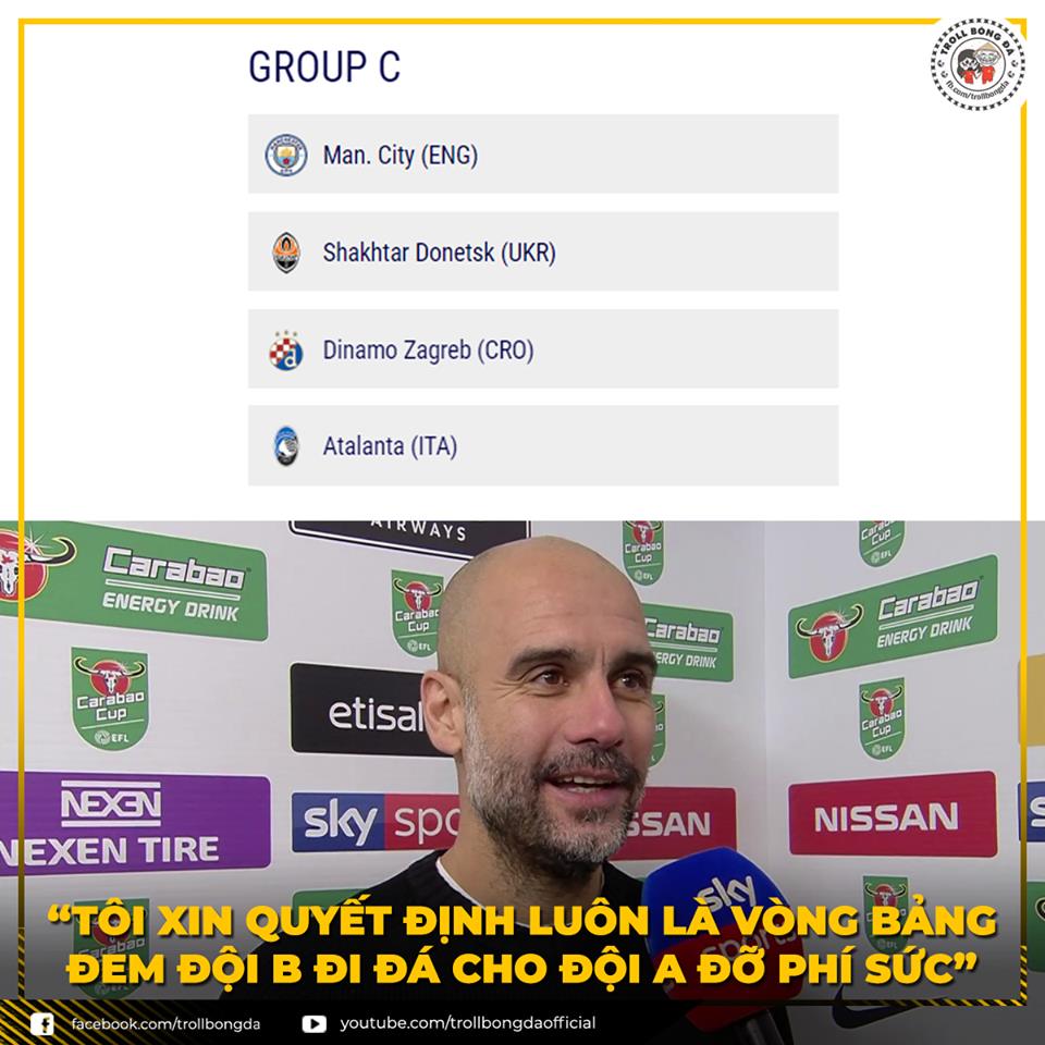 Phản ứng chế của HLV Pep Guardiola khi bảng C khá nhẹ.