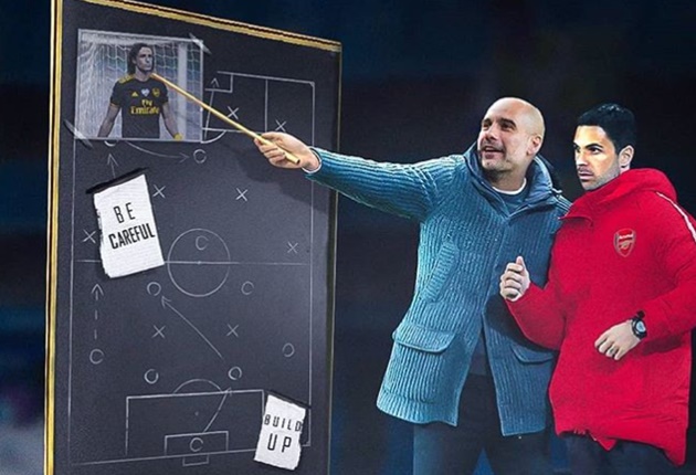 Cộng đồng mạng hài hước chế ảnh Guardiola chỉ dẫn Arteta phải cẩn thận khi sử dụng Luiz.
