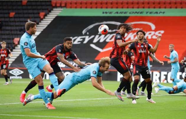 Phút thứ 4, xuất phát từ tình huống đá phạt góc của Tottenham, Harry Kane ngã trong vòng cấm đội chủ nhà. Tiền đạo người Anh cho rằng mình đã bị Joshua King đẩy từ phía sau, nhưng trọng tài Paul Tierney lại không chỉ tay vào chấm phạt đền, bất chấp phản ứng dữ dội phía Spurs.