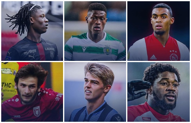 Từ trái qua: Eduardo Camavinga, Nuno Mendes, Ryan Gravenberch (hàng trên), Khvicha Kvaratskhelia, Charles De Ketelaere, Sekou Koita (hàng dưới).