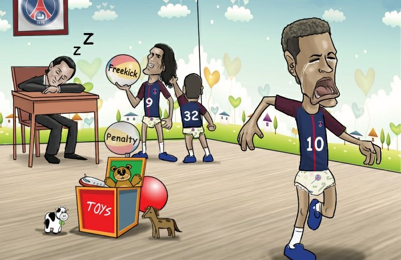 Ảnh bài viết Biếm họa: Neymar khóc chạy vì bị Cavani giành đồ chơi