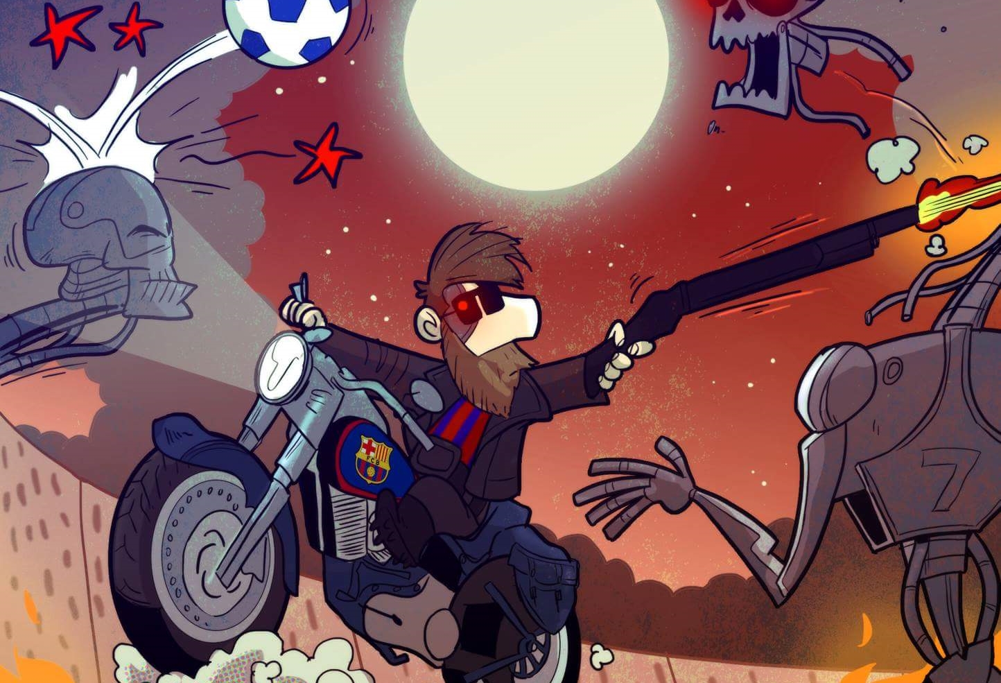 Ảnh bài viết Biếm họa: Messi hóa kẻ hủy diệt, gánh cả Barca trên vai