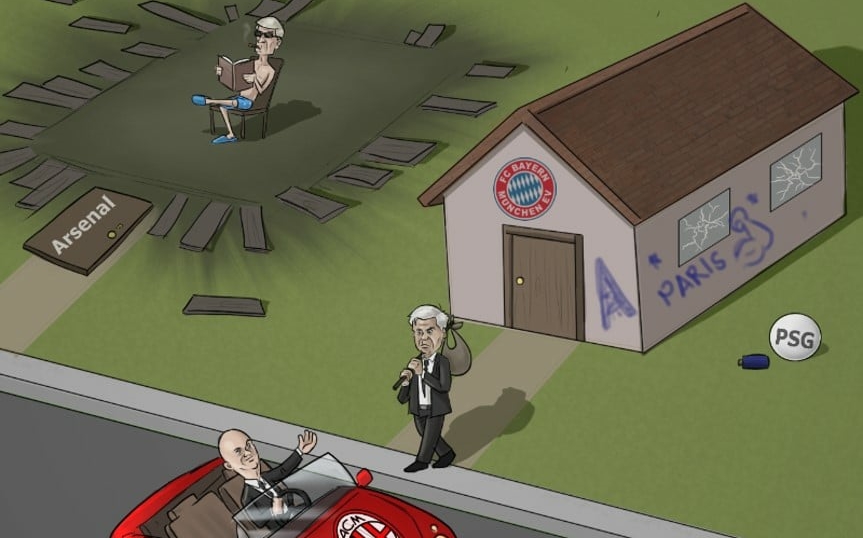 Ảnh bài viết Biếm họa: Ancelotti vác ba lô rời Bayern, giáo sư thư giãn bên 'nhà nát'