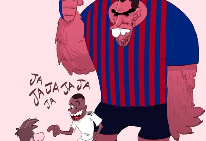 Ảnh bài viết Hí họa Luis Suarez hóa khổng lồ, một tay loại Real khỏi cúp Nhà vua