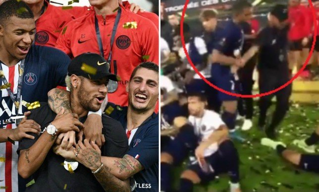 Ảnh bài viết SỐC! Mbappe kéo Neymar xô ra ngoài trong lễ đăng quang Siêu Cúp Pháp