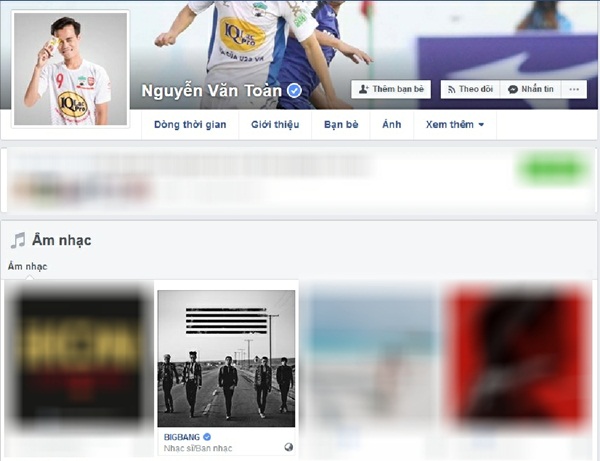 Văn Toàn theo dõi Big Bang trên Facebook cá nhân.