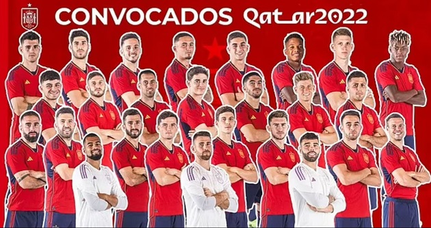 Đội hình 26 người của Tây Ban Nha đến Qatar.