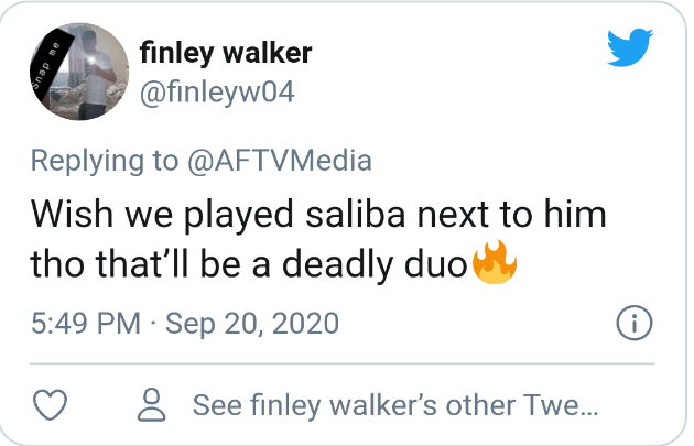 "Ước gì chúng ta để Saliba sát cánh cùng cậu ấy, sẽ là một bộ đôi chết người."