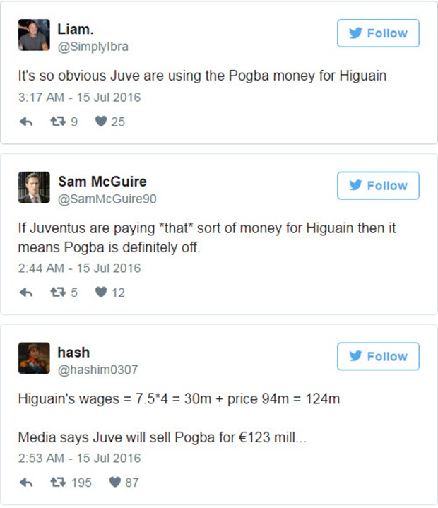 Một số ý kiến của NHM về thương vụ Higuain gia nhập Juventus. Ảnh: Internet.