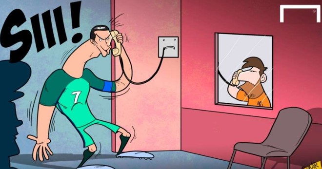 Ảnh bài viết Biếm họa Ronaldo gọi điện thăm Messi trong tù