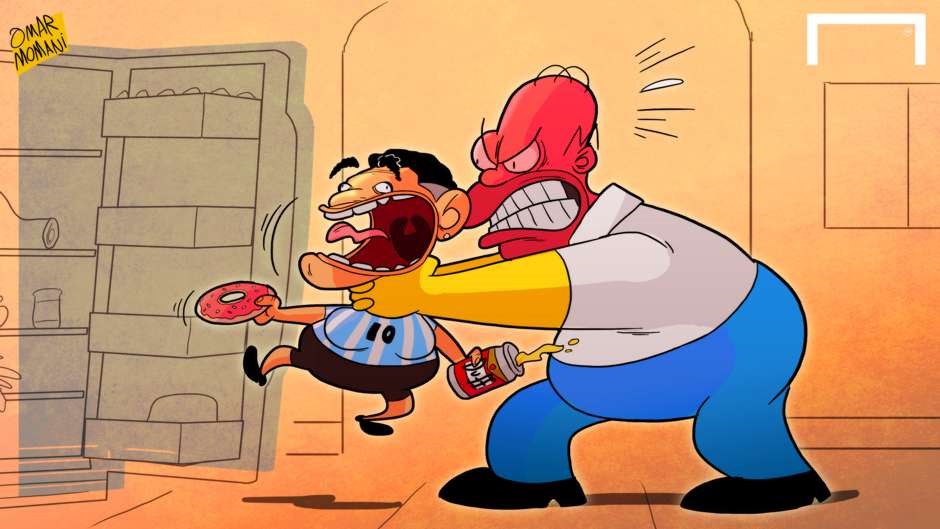 Sau khi thừa nhận ghét cay ghét đắng chương trình "Gia đình Simpson". Huyền thoại Maradona bị Humberto Velezl, người lồng tiếng cho nhân vật Homer Simpson gọi là "gã béo". Ảnh: Goal.
