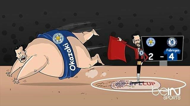 Võ sĩ đấu bò Cesc Fabregas đánh bại võ sĩ sumo Shinji Okazaki.