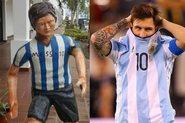 Có lẽ tác giả bức tượng này đã ghi dòng chữ "Messi 10" để đề phòng trường hợp mọi người không nhận ra đây là siêu sao số một của Barcelona và tuyển Argentina hiện nay.