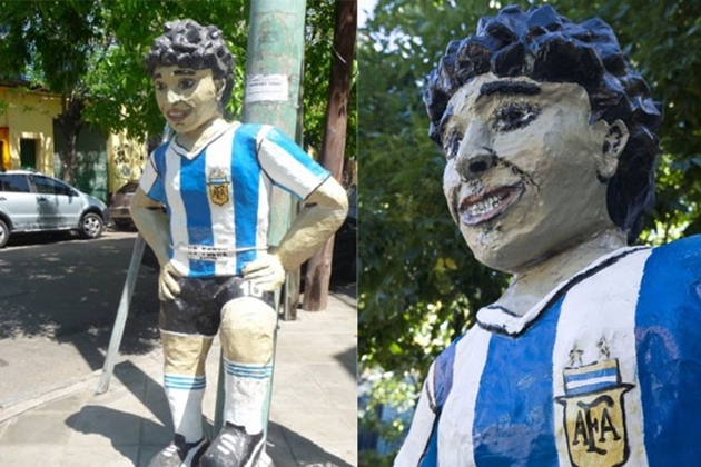 Bức tượng nham nhở này được dựng lên để tôn vinh sự nghiệp huy hoàng của huyền thoại Diego Maradona.