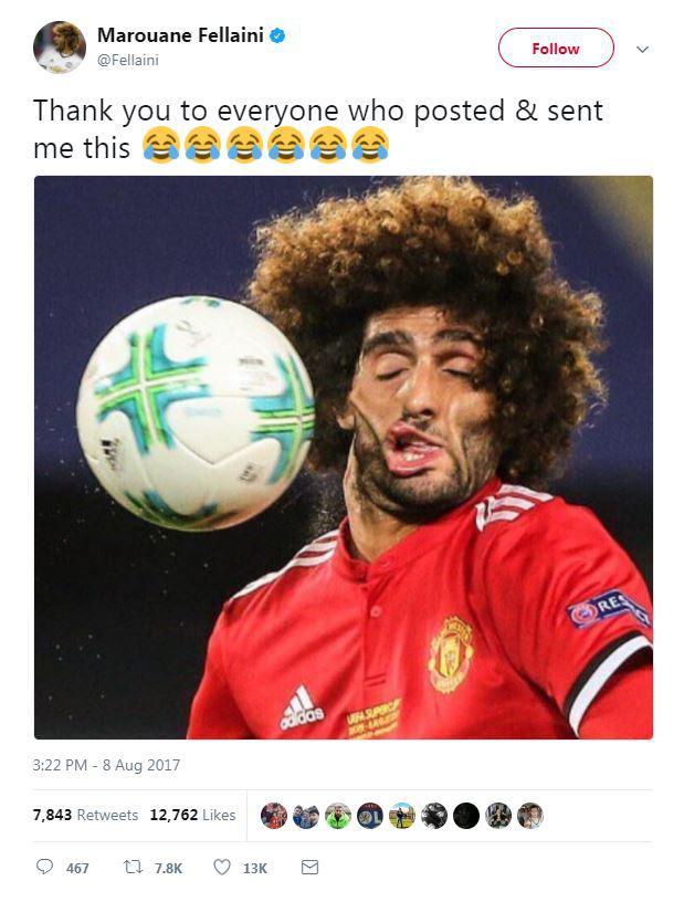 Fellaini chia sẻ trạng thái trên trang Twitter sau trận đấu.