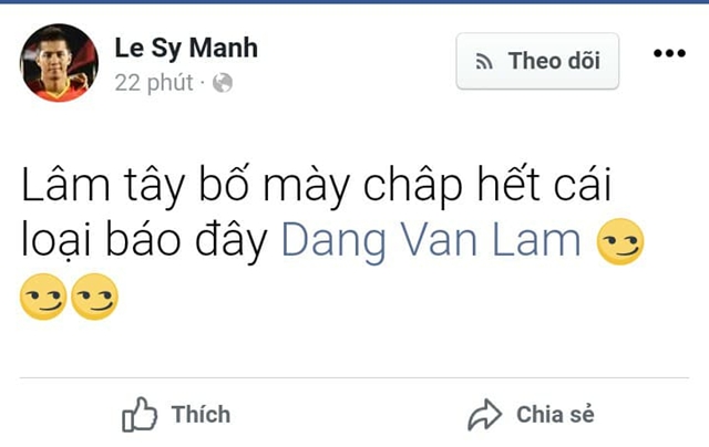 Lê Sỹ Mạnh thách thức Văn Lâm và truyền thông.