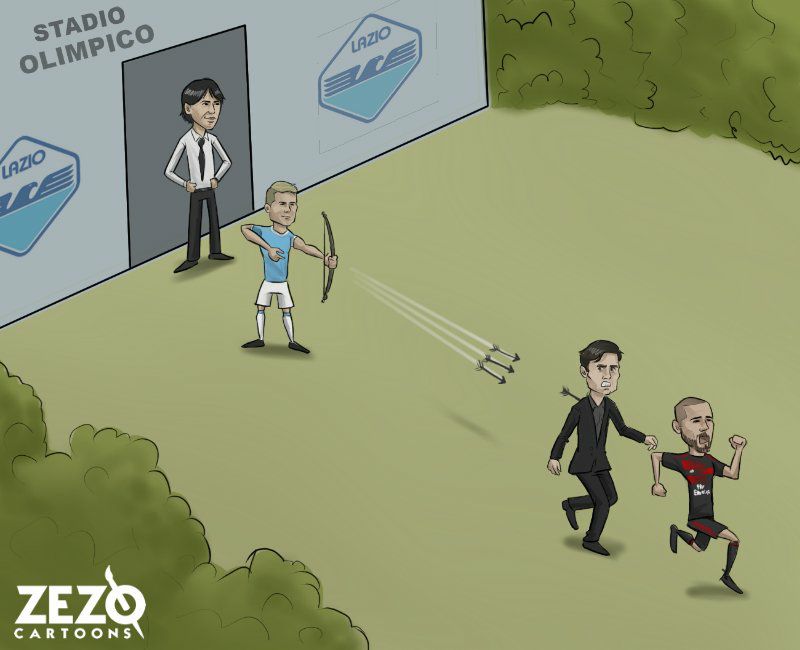 Ciro Immobile tỏa sáng giúp Lazio hạ đẹp gã nhà giàu mới nổi AC Milan. Ảnh: Zezo Cartoons.