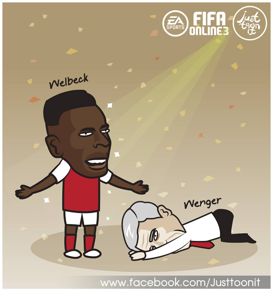 Giờ thì người ta đã thấy giá trị của Danny Welbeck sau màn tỏa sáng giúp Arsenal thắng 3-0 trước AFC Bournemouth. Ảnh: Just toon it.