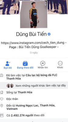 Facebook của Bùi Tiến Dũng. Ảnh chụp từ màn hình.