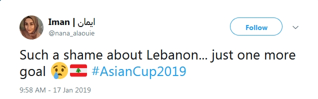 Sự tiếc nuối là phản ứng phổ biến của đa phần người hâm mộ Lebanon giống như tweet này: "Thật xấu hổ cho Lebanon... chỉ một bàn thắng nữa."