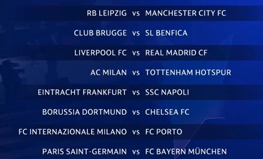 Kết quả bốc thăm vòng 16 đội Champions League mùa này.