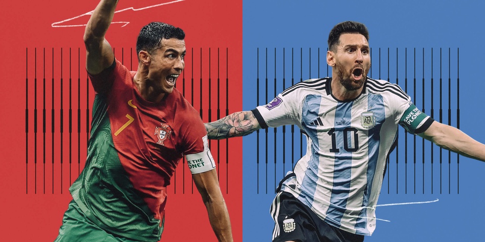 Messi và Ronaldo kết thúc World Cup 2022 với hình ảnh trái ngược. Ảnh: The Athletic.