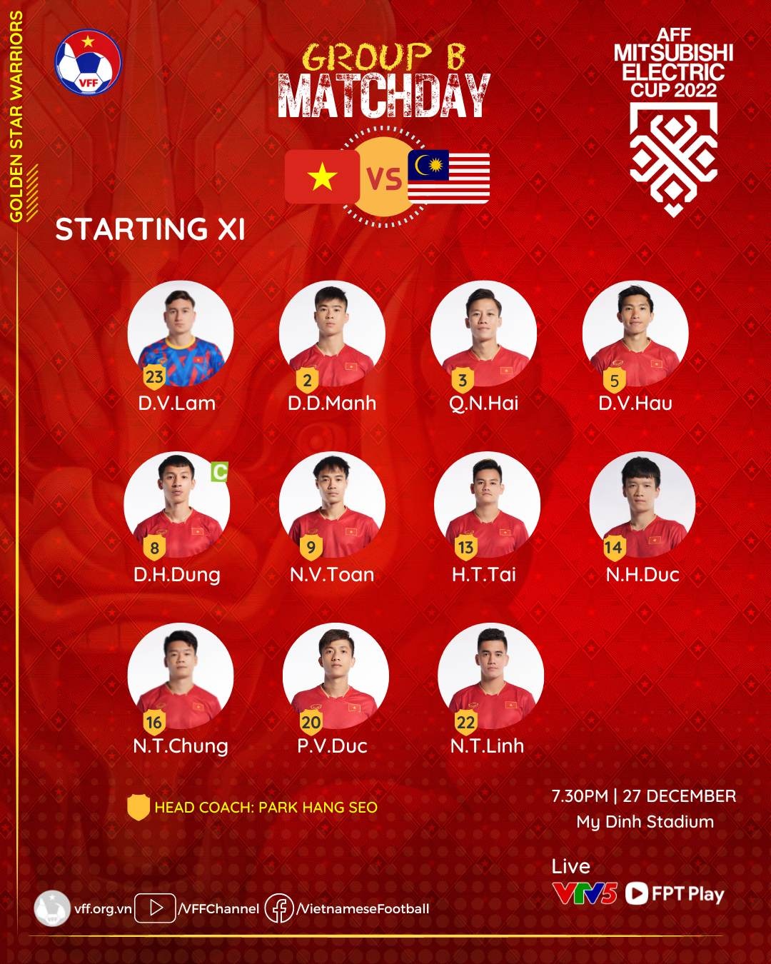 Văn Toàn đá chính thay Quang Hải. Ảnh: VFF.