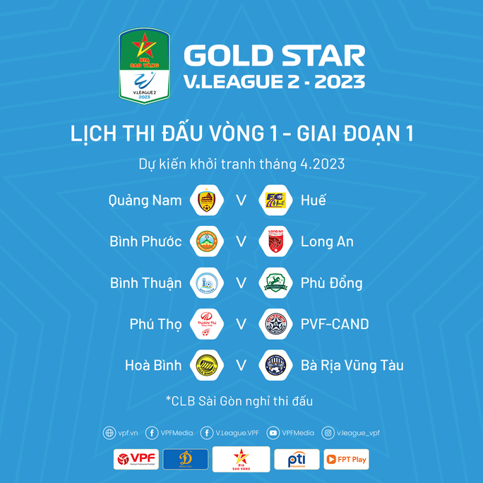 Lịch thi đấu vòng 1 Giải Hạng nhất quốc gia 2023.
