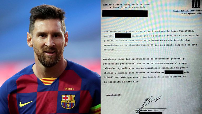 Sau khi thảo luận với đội ngũ pháp lý, Messi cho rằng việc xuất hiện trên sân tập Barca sẽ ảnh hưởng rất lớn đến quyết định ra đi của anh, dù bản thân cầu thủ người Argentian vẫn rất tôn trọng CLB.